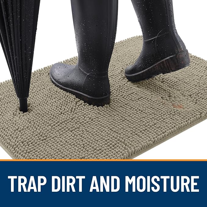 OLANLY Dog Door Mat for Muddy Paws 54x24, Absorbs Moisture and Dirt, Absorbent Non-Slip Washable Doormat, Quick Dry Chenille Mud Mat, Entry Indoor Entryway Carpet for Inside Floor, Warm Taupe