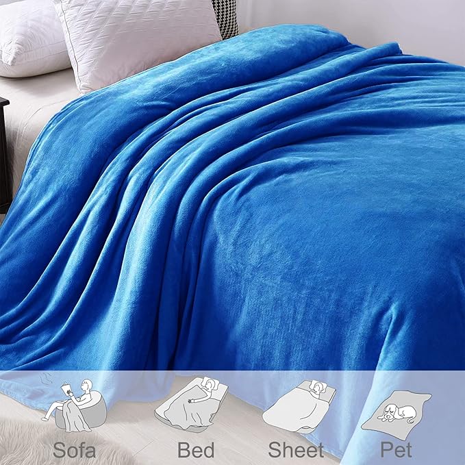 Exclusivo Mezcla Fleece Cobalt Blue Throw Blanket for Couch, Sofa, Super Soft and Warm Blankets, All Season, Cozy, Plush, Lightweight, 50x60 Inches