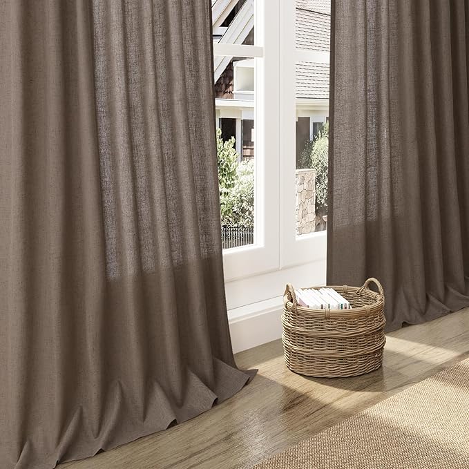 Light Brown Linen Curtains 90 Inch Length 2 Panels Set for Living Room Rod Pocket Back Tab Window Drapes Light Filtering Modern Farmhouse Curtain 90 Inches Long for Dining Room Bedroom 52x90
