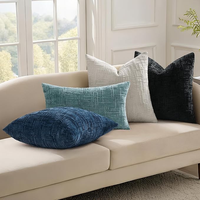 decorUhome Black Chenille Throw Pillow Covers 12x20 Set of 2 Textured Soft Cozy Slubby Couch Pillow Covers Modern Farmhouse Boho Decorative Pillow Cases for Bed Sofa Living Room