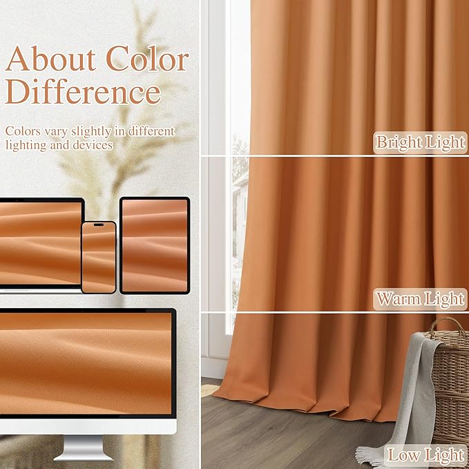 Guken Orange 100% Blackout Linen Curtains 90 Inch Length 2 Panels Set for Living Room Bedroom Back Tab Thermal Insulated Black Out Drapes Room Darkening Farmhouse Window Curtains 90 Inches Long