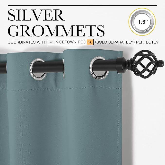 NICETOWN Modern Blackout Curtains Noise Reducing, Thermal Insulated and Privacy Room Darkening Drape Panels for Boy's Guest Room Door Window (Greyish Blue, 2 Panels, W42 x L84 -Inch)