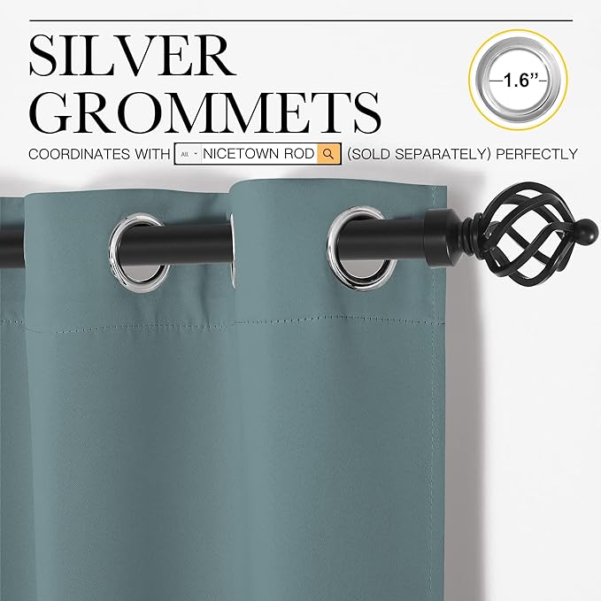 NICETOWN Modern Blackout Curtains Noise Reducing, Thermal Insulated and Privacy Room Darkening Drape Panels for Boy's Guest Room Door Small Short Window (Greyish Blue, 2 Panels, W42 x L48 -Inch)