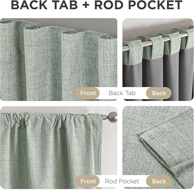 Joydeco Blackout Curtains for Bedroom - 100% Light Blocking 2 Panels Sage Green Drapes 37" W x 84" L, Thermal Insulated Room Darkening Curtains, Linen Textured for Living Room, Rod Pocket & Back Tabs