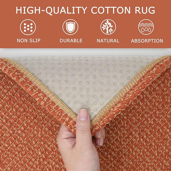 KOZYFLY Runners for Hallways 2x6 ft Washable Kitchen Runner Non Slip Rubber Backed Hall Runners Cotton Entryway Runner Rugs Floor Carpet for Indoor Backdoor Bedroom Kitchen, Orange/Tan