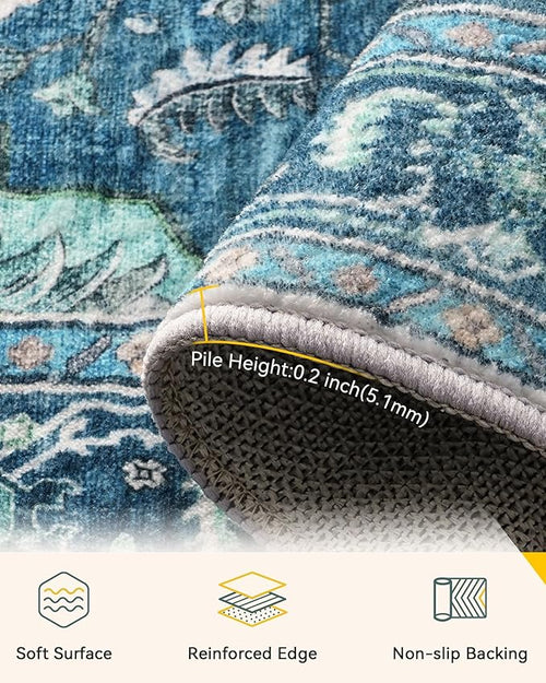 Area Rugs 2'x9' Runner Rug Non Slip Washable for Kitchen Hallway Bedroom Beside Laundry Room Bathroom Rug, Floor Carpet, Teal Green Lake Blue Turquoise