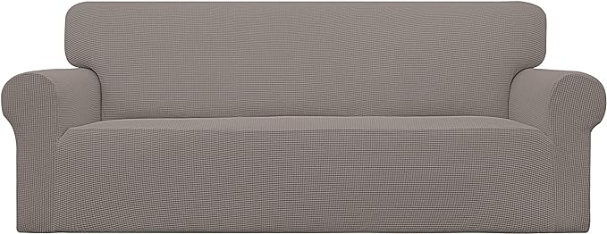 Easy-Going Stretch Sofa Slipcover 1-Piece Sofa Cover Furniture Protector Couch Soft with Elastic Bottom for Kids, Polyester Spandex Jacquard Fabric Small Checks (Sofa, Taupe)