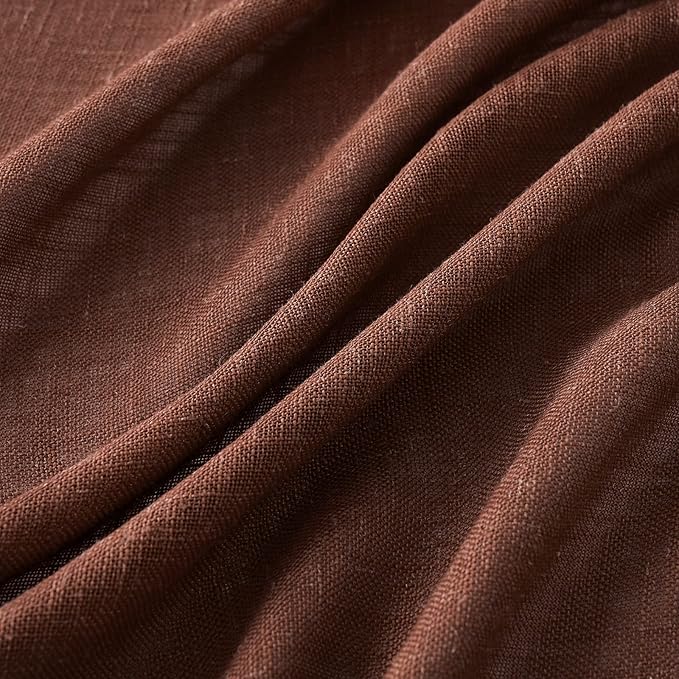 MIULEE Chocolate Brown Linen Curtains 96 Inch Long for Bedroom Living Room, Soft Thick Linen Textured Window Drapes Semi Sheer Light Filtering Back Tab Rod Pocket Burlap Look Decor, 2 Panels