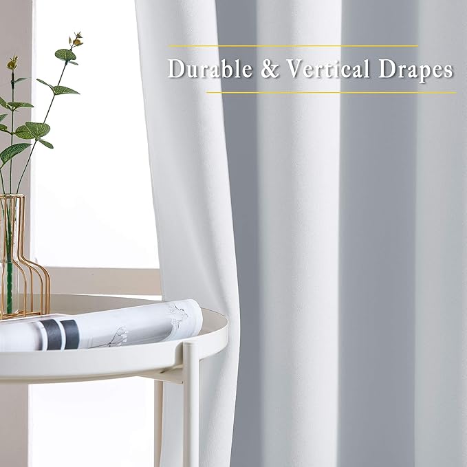 NICETOWN Greyish White Room Darkening Curtain Panels - Window Treatment Thermal Insulated Grommet Room Darkening Curtains/Drapes for Bedroom (2 Panels, 52 by 63, Greyish White)