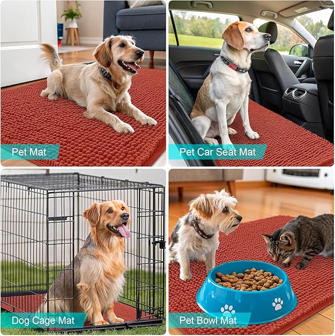 OLANLY Dog Door Mat for Muddy Paws 59x32, Absorbs Moisture and Dirt, Absorbent Non-Slip Washable Doormat, Quick Dry Chenille Mud Mat for Dogs, Entry Indoor Entryway Carpet for Inside Floor, Maple Red