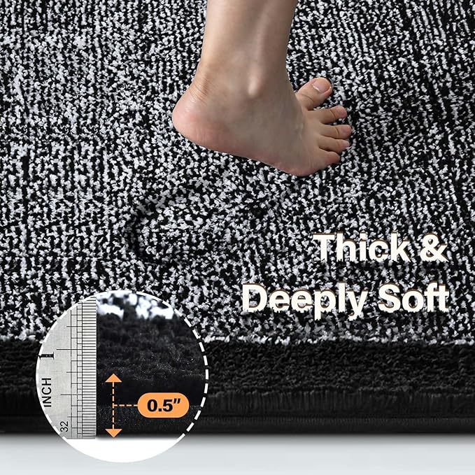 Bathroom Rugs 30x20 Non Slip Washable, Black Bath Mat for Bathroom Floor Tub, Soft Absorbent Quick Dry Mats for Shower, Bathtub,Home Decor