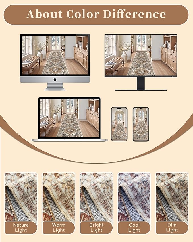 Madane 3x20 Hallway Runner Rug - Extra Long Carpet Runners for Hallways 20ft Non Slip Stain Resistant Rugs Runner for Living Room Bedroom 20 Feet Distressed Floor Carpet for Kitchen, Turmeric/Grey