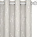 Deconovo Beige Blackout Curtains, Room Darkening Curtain, Thermal Insulated Soundproof Drapes, Silver Wave Dots Print, 52 x 54 Inch, Machine Washable Window Panels for Kitchen Nursery Office, Set of 2