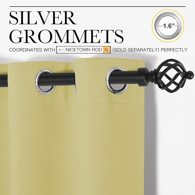 NICETOWN Blackout Curtain Panels for Bedroom, 2 Panels, W42 x L60 inches, Paler Yellow, Thermal Insulated Grommet Top Blackout Draperies and Drapes