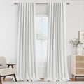Guken White 100% Blackout Linen Curtains 120 Inch Length 2 Panels Set for Living Room Bedroom Back Tab Thermal Insulated Black Out Drapes Room Darkening Farmhouse Window Curtains 52x120