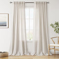 Nanspring Pearl White Linen Curtains 102 Inches Long for Living Room Light Filtering Semi Sheer Curtain Back Tab Coastal Decor Floor to Ceiling Modern Drapes for Bedroom Office 52x102, 2 Panels