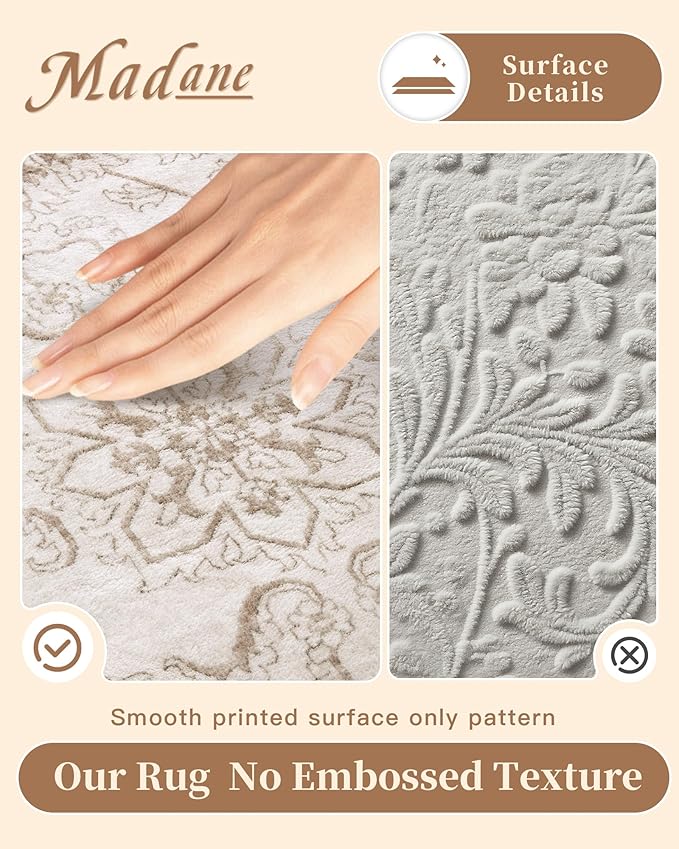 Madane Rug Runner for Hallways 2.5x8, Washable Kitchen Runner Rugs with Non Slip Backing, Soft Floral Print 2'6''x8 Carpet Runners for Laundry Room, Bedroom, Brown/Ivory