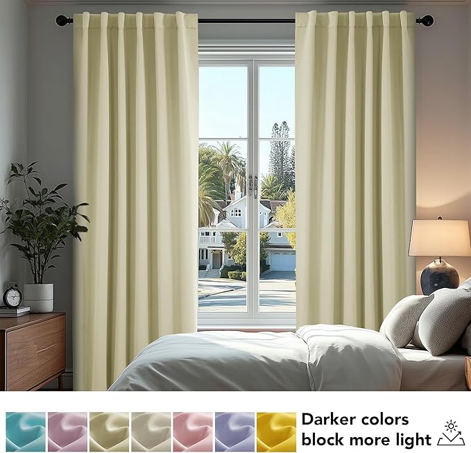 Deconovo Blackout Curtains, Thermal Insulated, W70 x L108 2 Panels, Back Tab, Machine Washable, Room-Darkening Drapes for Bedroom/Living Room Beige