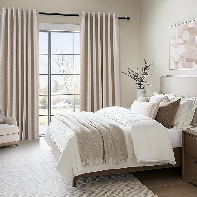Topfinel Boho Farmhouse Black Out Linen Curtains 84 Inch Length 2 Panels Set for Bedroom Living Room, Taupe Thermal Insulated Neutral Burlap Drapes Linen Blend 7FT Long Hook Belt Pleated Back Tab