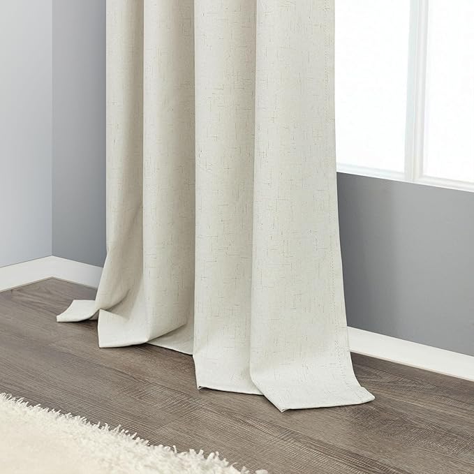 Small Blackout Curtains 54 Inch Length Linen Textured Short Black Out Curtains Room Darkening Curtain for Bedroom Thermal Insulated Cafe Drape for 52-56 Inch Bay Window Back Tab Rod Pocket Cream Ivory
