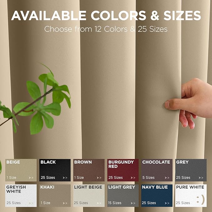 Joydeco Blackout Patio Sliding Door Curtains 84 Inches Long, Grommet Privacy Room Divider Curtains, Extra Wide Thermal Blackout Drapes for Bedroom Living Room (Light Beige, 60Wx84L, 1 Panel)
