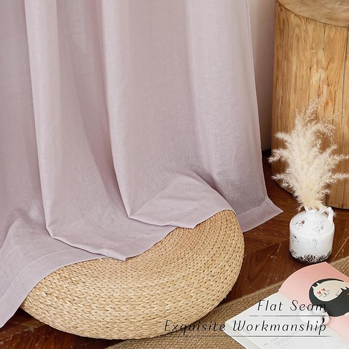 NICETOWN Blush Pink Linen Curtains for Kitchen, Thick Flax Small Window Treatments Semi Sheer Privacy Assured with Light Through for Cafe/Bathroom, W55 x L132, 2 Panels