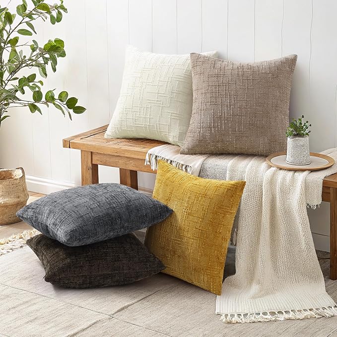 decorUhome Oatmeal Chenille Euro Sham Throw Pillow Covers 22x22 Set of 2 Textured Soft Cozy Slubby Couch Pillow Covers Modern Farmhouse Boho Decorative Pillow Cases for Bed Sofa Living Room