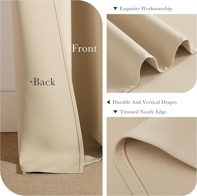 PONY DANCE Beige Blackout Curtains - Kitchen Window Drapes Short Heavy-Duty Soft Rod Pocket Curtain Draperies/Window Treatments for Nursery Bedroom, W 42 x L 30 Inches, Biscotti Beige, 2 Panels