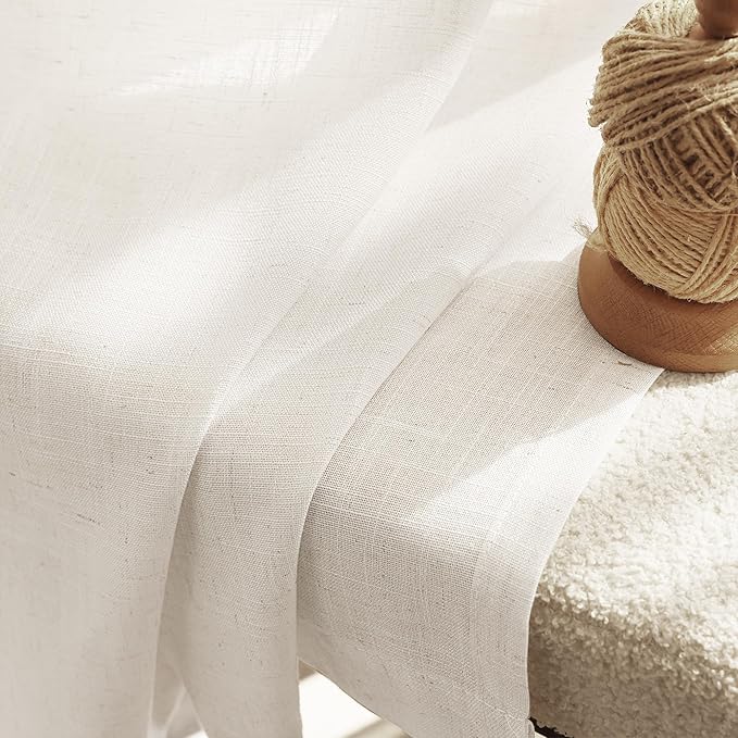 Cream Natural Linen Curtains 80 inch Length 2 Panels Set Neutral Rustic Farmhouse Living Room Drapes Back Tab Pleated Look Light Filtering Privacy Semi Sheer Curtains 80 inch Long Ivory Colored