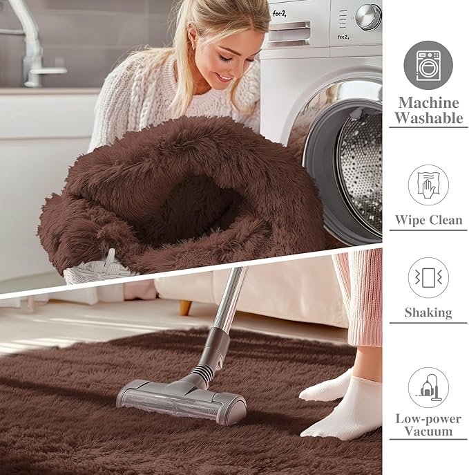 OLANLY 7x12 Machine Washable Large Area Rugs for Living Room, Bedroom, Soft Fluffy Shaggy Bedside Rug, Indoor Floor Carpet for Kids Girls and Boys, Dorms, Nursery, Home Decor Aesthetic, Coffee