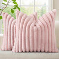 decorUhome Summer Cozy Faux Fur Throw Pillow Covers 20x20 Set of 2 Decorative Soft Plush Striped Modern Farmhouse Boho Couch Pillow Cases with Velvet Back for Sofa Bed Living Room, Pink