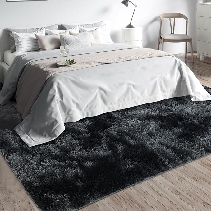 10X14 Large Area Rugs for Living Room Bedroom,Big Shag Rug for Bedroom Dorm,Soft Fluffy Indoor Carpet Nursery Rugs for Kids Girls Room Home Decor(Mottling Black, 10X14 Feet)