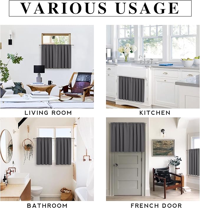 RYB HOME 2 Panels Blackout Doorway Curtains, Thermal Insulated Privacy Rod Pocket Easy Installation Drapes for Living Room Bedroom Dining Room, Width 34 by Length 80, Grey