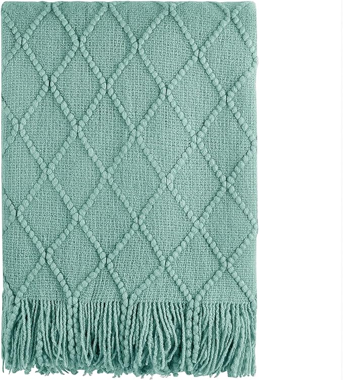 BOURINA Dark Cyan Throw Blanket 50 x90 Inches Textured Solid Soft Sofa Throw Bed Runner Knitted Decorative Blanket