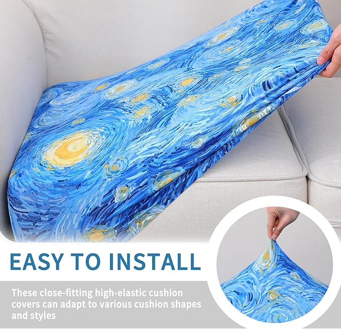 hyha Printed Couch Cushion Covers, Floral Sofa Covers Washable for Cushion Couch, Stretch Pattern Outdoor Cushion Covers for Patio Furniture with Elastic Bottom(Small, Starry Sky)