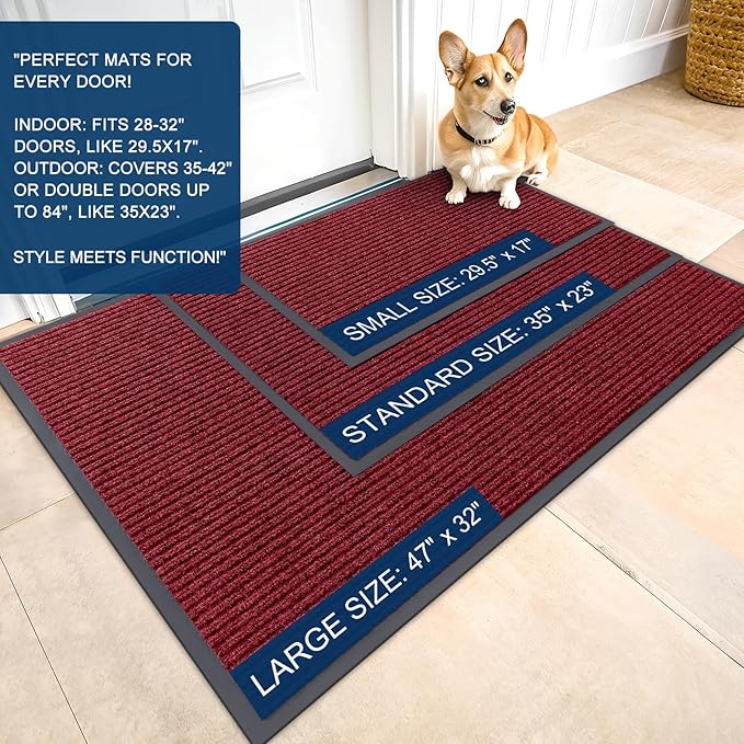 OLANLY Front Door Mat Indoor Outdoor Entrance, Waterproof Heavy Duty Doormat, Fade Resistant, Low Profile, Easy Clean Patio Porch Welcome Floor Mats for Entry, 47x32, Wine Red