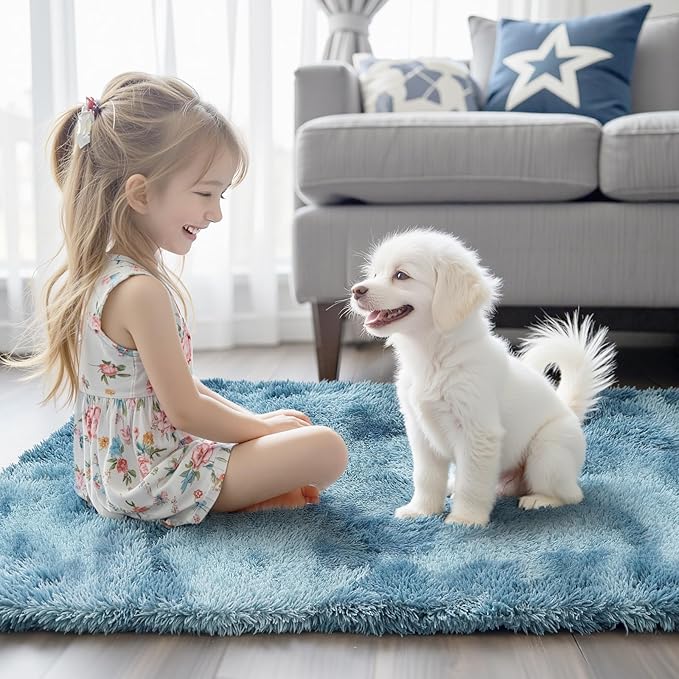 Small Rug Throw Rugs for Bedroom, Mini Area Rug, Fluffy Blue Carpet, Affordable Door Entryway Indoor Inside Front Entrance Dog 2x3 Mat, Home Decor Aesthetic(2 x 3, Dark Blue Tie-Dyed)