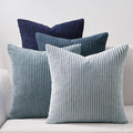 Topfinel Decorative Throw Pillow Covers Dusty Blue Navy Series 18x18 Inch Set of 4,Summer Corduroy Striped Toss Pillows for Couch,Patio,Balcony,Children Bedroom,Modern Fluffy Blue Gradient Shams