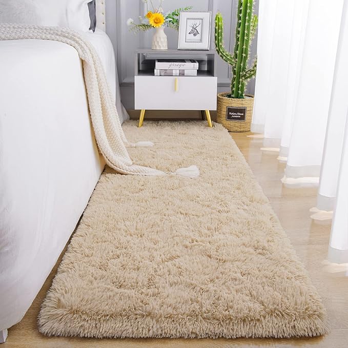 Chicrug Soft Runner Rugs for Bedroom Living Room Plush Fluffy Rug 3x8 Feet, Shag Furry Area Rug Carpet Non Shedding for Nursery Children Kids Girls Room Home Decorative, Camel