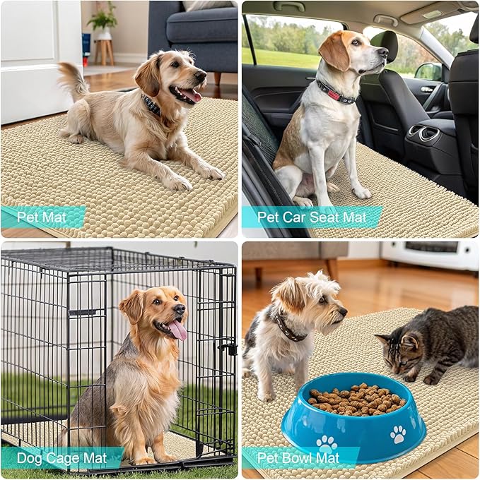 OLANLY Dog Door Mat for Muddy Paws 59x32, Absorbs Moisture and Dirt, Absorbent Non-Slip Washable Doormat, Quick Dry Chenille Mud Mat for Dogs, Entry Indoor Entryway Carpet for Inside Floor, Sand