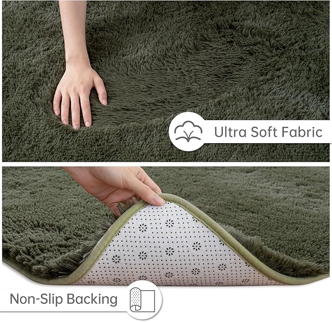 Goideal Fluffy Rug for Bedroom Living Room, 4x6 Olive Green Area Rugs, Faux Fur Shag Modern Carpet Ultra Soft Girls Boys Room Home Decor, Solid