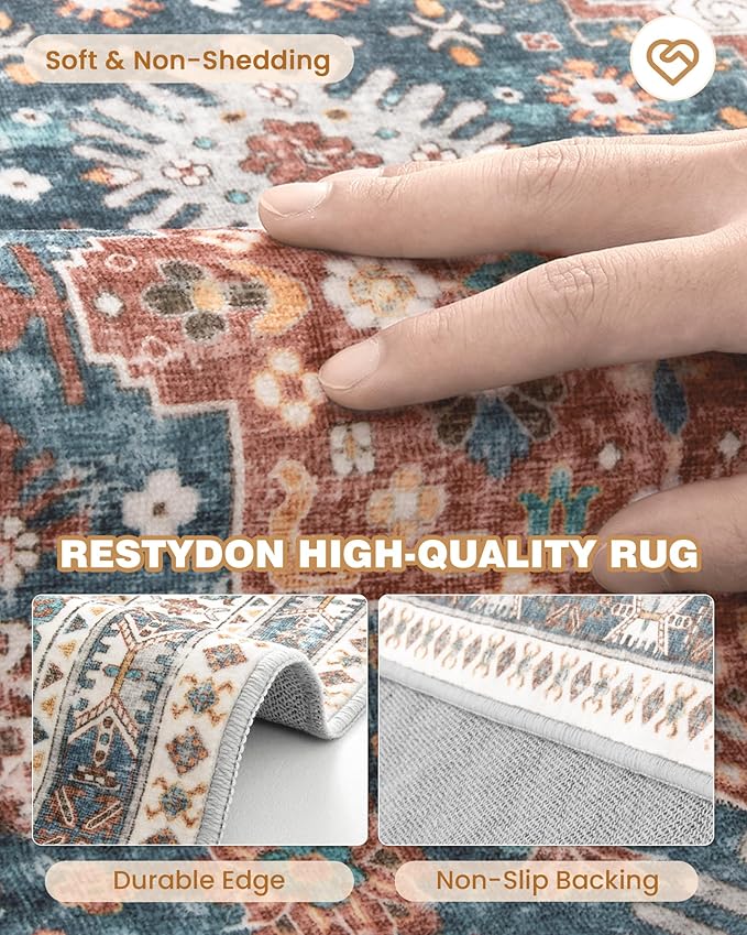 Washable Runner Rug 2.5x14, Non-Slip Long Kitchen Mats for Floor, Vintage Rug for Entryway, Soft Hallway Runner for Dining Room, Bedroom, Living Room(Blue/Red,2.5'x14')