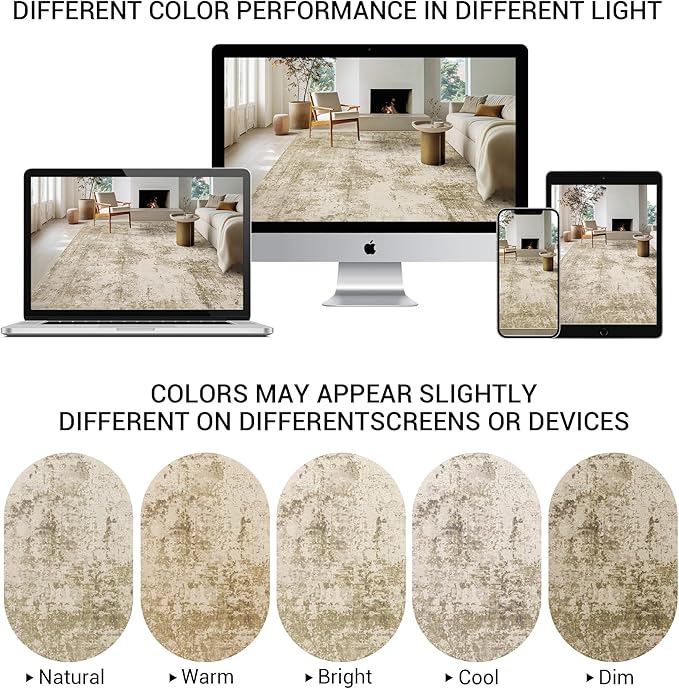 LEPEII 8x10 Area Rugs, Machine Washable Low Pile Rugs for Living Room, Modern Abstract Area Rugs for Bedroom, Large Area Rug with Non-Slip Backing for Dining Room-Beige