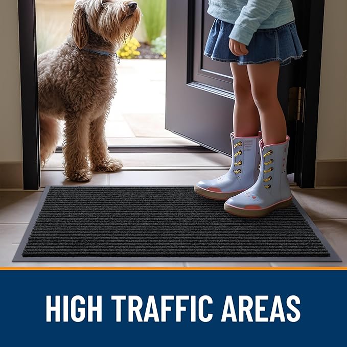 OLANLY Front Door Mat Indoor Outdoor Entrance, Waterproof Heavy Duty Doormat, Fade Resistant, Low Profile, Easy Clean Patio Porch Welcome Floor Mats for Entry, 47x17, Black
