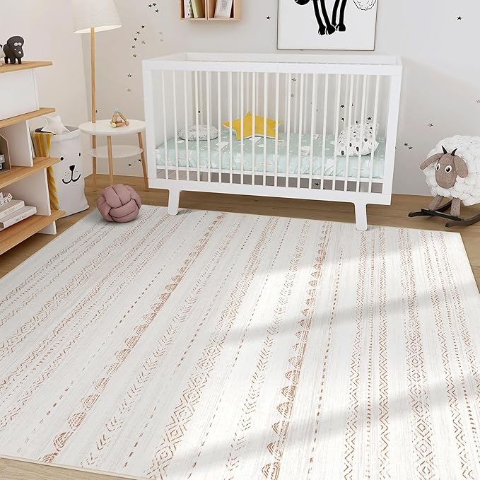 Nakagishi 10x12 Area Rug Living Room: Washable Boho Large Neutral Modern Soft Stain Resistant Farmhouse Indoor Floor Rug Non Slip Accent Carpet for Bedroom Nursery Kids Playroom Office- Brown