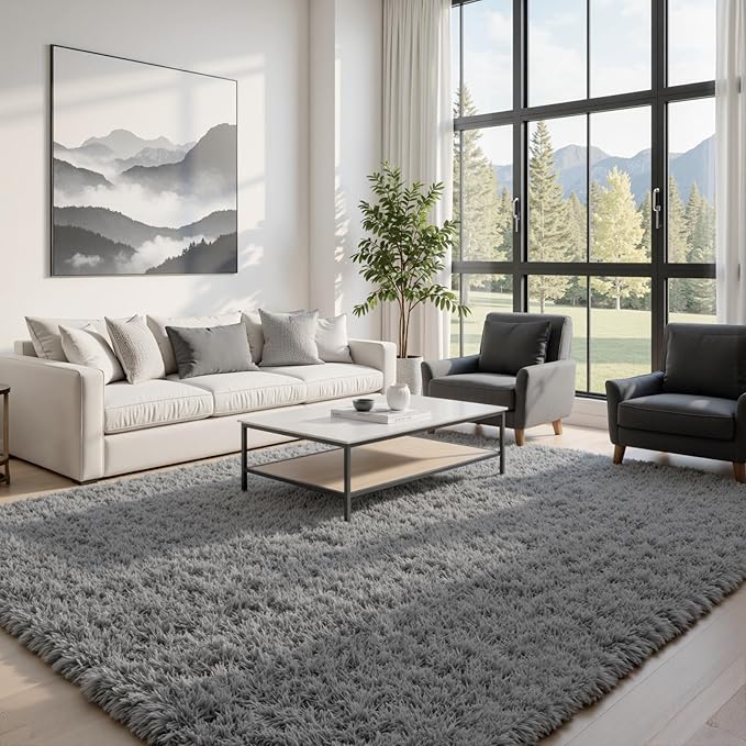 5x7 Area Rugs for Living Room Rug: Soft Fluffy Shag Light Gray Rugs for Bedroom, Non-Slip Large Fuzzy Plush Rug Indoor Floor Carpet for Nursery Kids Boys Girls Room, Dorms, Playroom, Modern Home Decor