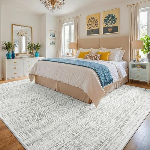 6x9 Area Rugs Washable Rug: Anti-Skid Abstract Modern Living Room Rug Soft Thin Carpets Indoor Floor Non-Shedding Carpet for Bedroom Dining Farmhouse Nursery Home Office (White Gray, 6'x9')