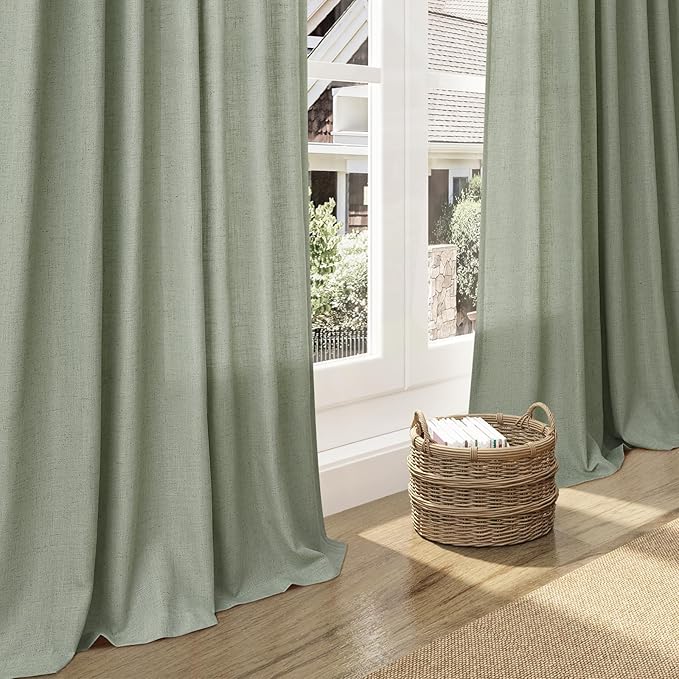 Nanspring Desert Sage Linen Curtains 108 Inches Long for Living Room Bedroom 2 Panels Set Extra Long Back Tab Curtain Light Filtering Sheer Drapes Floor to Ceiling Curtain for Large Windows 52x108