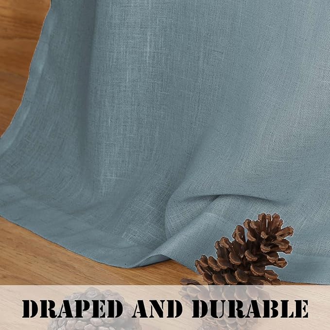 H.VERSAILTEX Linen Curtains Home Decorative Nickel Grommet Curtains Privacy Added Energy Saving Light Filtering Window Treatments Draperies for Bedroom, Stone Blue, 2 Panels, 52 x 72 - Inch