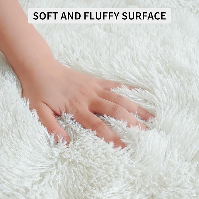 Tepook Super Soft Fluffy Rug for Bedroom, Modern Shaggy Fuzzy Kids Rugs for Living Room, Plush Indoor Nursery Home Decor Dorm Carpet with Non-Slip Bottom, Cream White, 4 X 6 Feet
